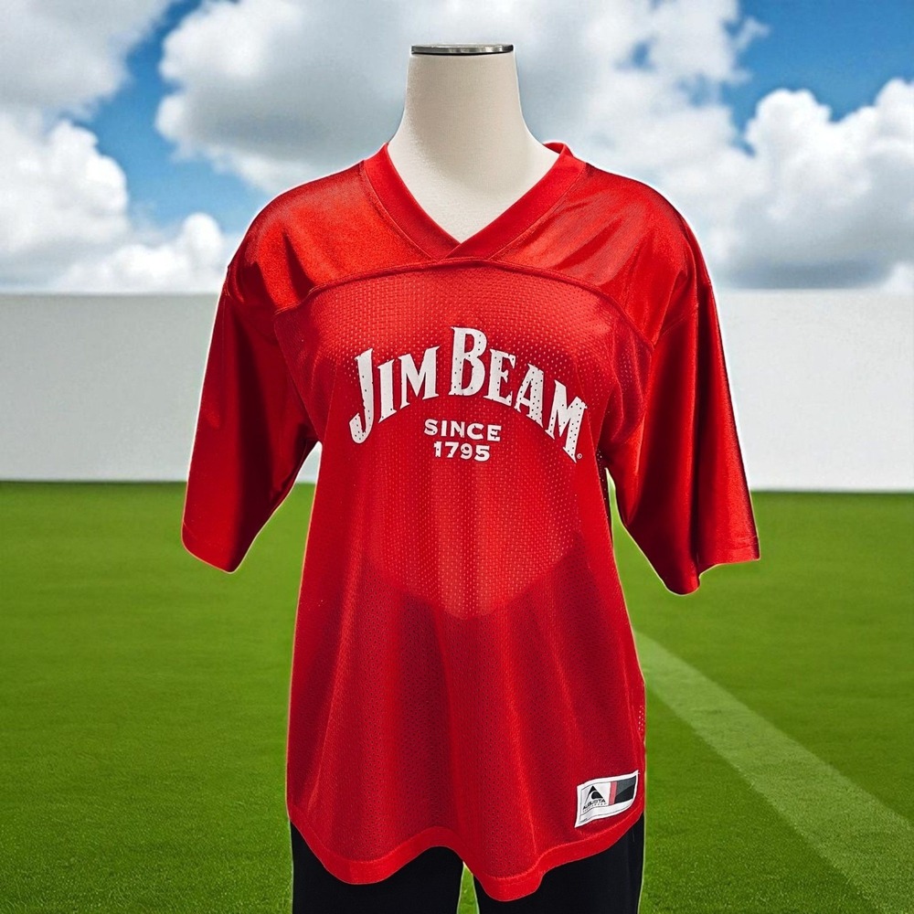 Jim Beam Mesh Jersey Shirt Red Team Beam 80 Retro Y2K Barwear Streetwear‎